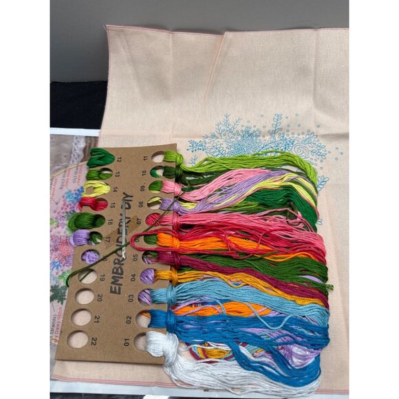 DIY Embroidery Kit With Pre-Printed Floral Cloth & Threads cx0512 - Picture 6 of 7